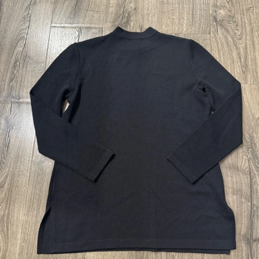 St. John evening solid black Crewneck Sweater side zipper size medium women